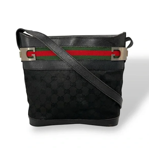 Gucci Black Shoulder Bag with Red and Green Accents - Picture 1 of 16